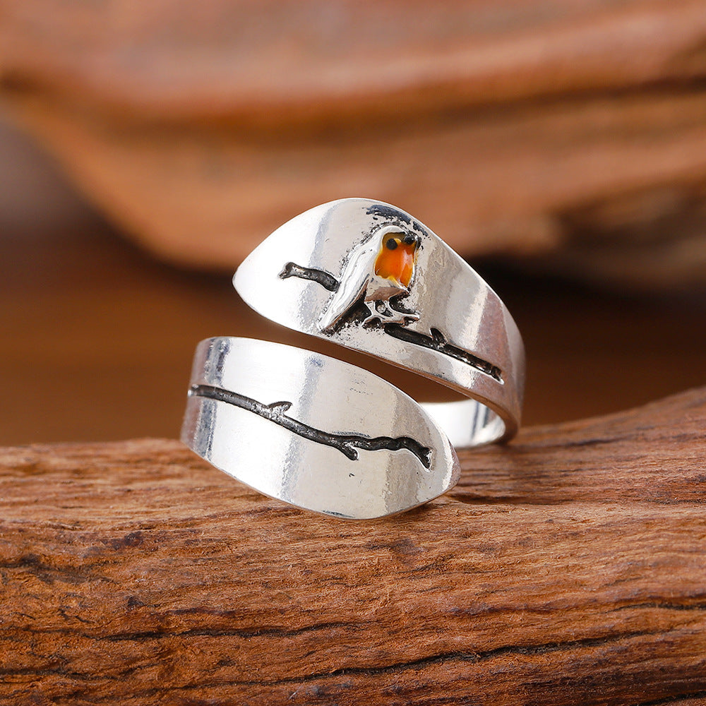 Wholesale Punk style branch bird open adjustable ring